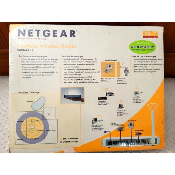 NEW SEALED NETGEAR WGR614 54 Mbps 4-Port 10/100 Wireless G Router (WGR614NA) - Picture 2 of 3